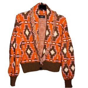 Cider Southwestern Cardigan Sweater Womens LARGE Fringe Aztec Cropped Boho